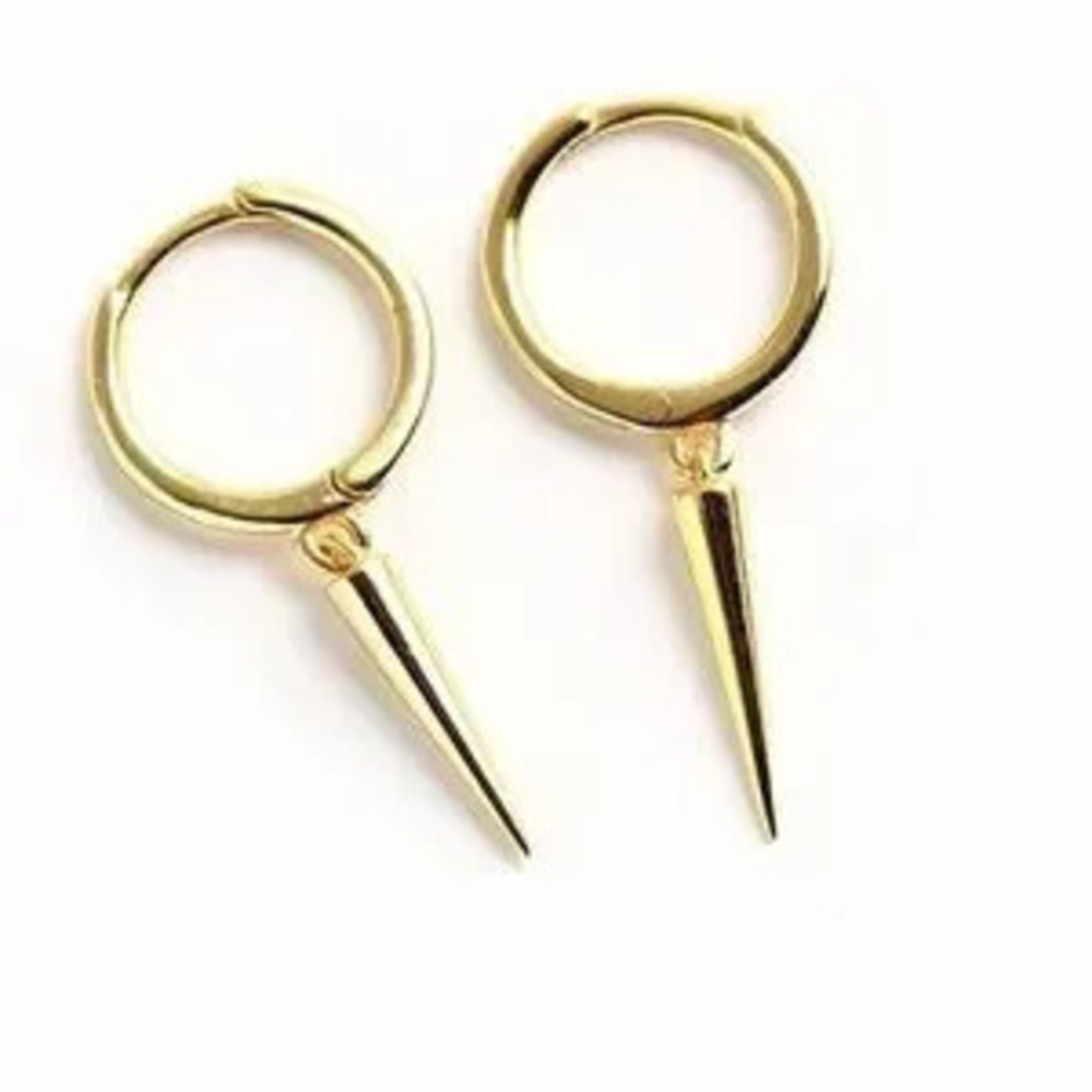 Gold 925 Sterling Silver Spike Hoop Earings